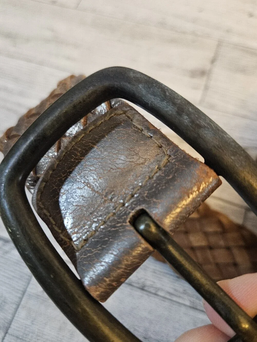 Vintage Gold Metallic Braided Leather Belt Boho 42